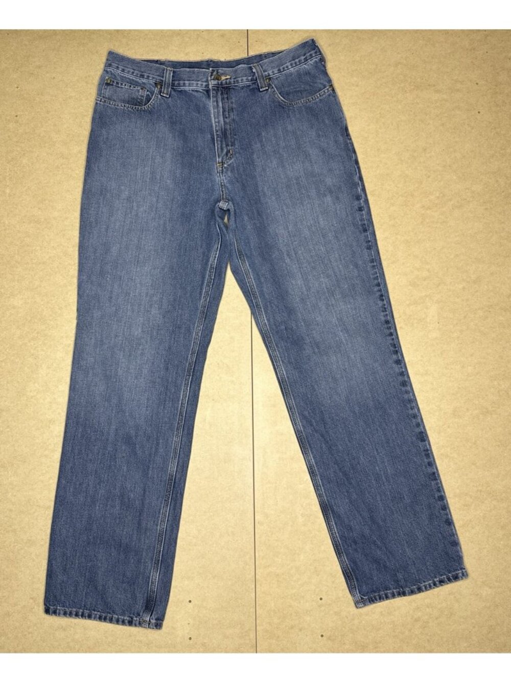 Carhartt Mens Relaxed Fit Jeans Tag 36x34 Blue Denim Workwear 35x32.5 Med Wash